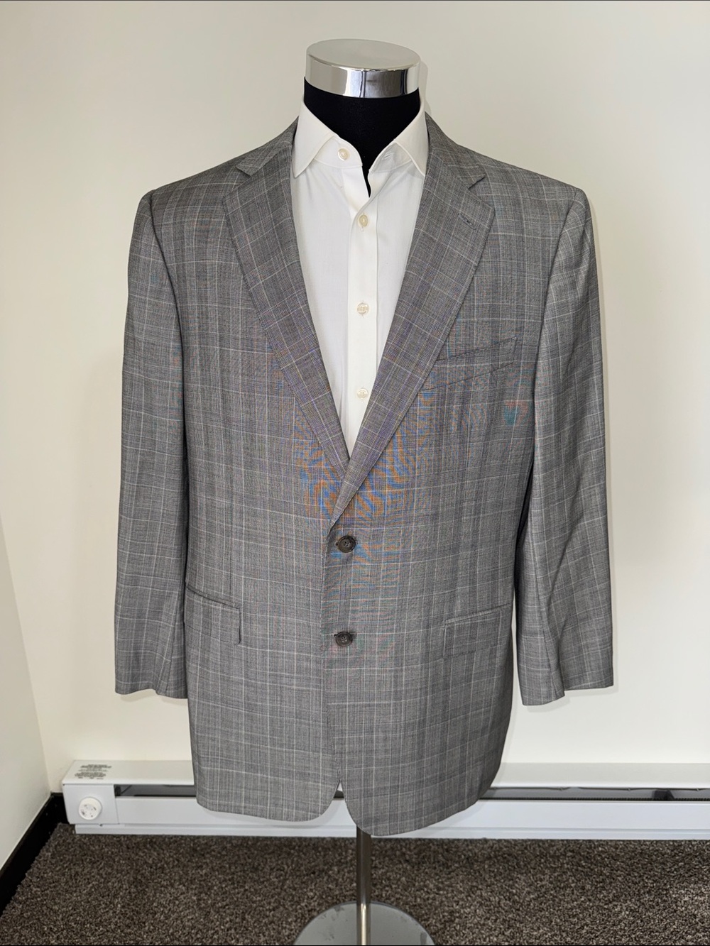 Ermenegildo Zegna mens 48R grey plaid 100% wool 2-button suit jacket